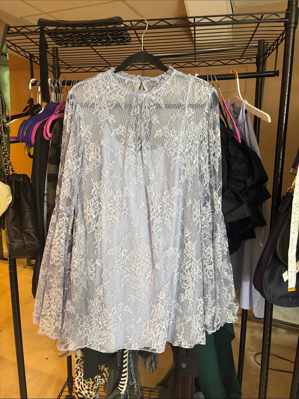 Lace Overlay Long Sleeve dress from a boutique lilac color